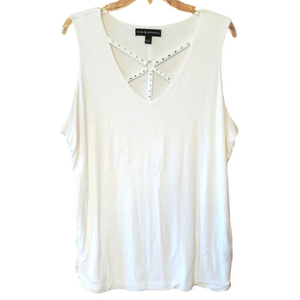 Rock & Republic White Studded V-Strap Tank Top Size XXL